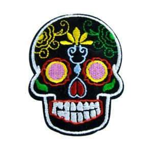 Black Sugar Skull Patch Embroidered Iron On